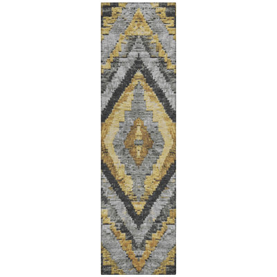Machine Washable Indoor/Outdoor Xhevrie Gold Rug