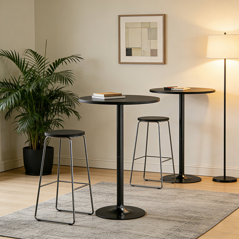 Tables de salle à manger à piédestal et tables de bistro rondes 2 pièces 39,5 "Nuno, Noir, Noir