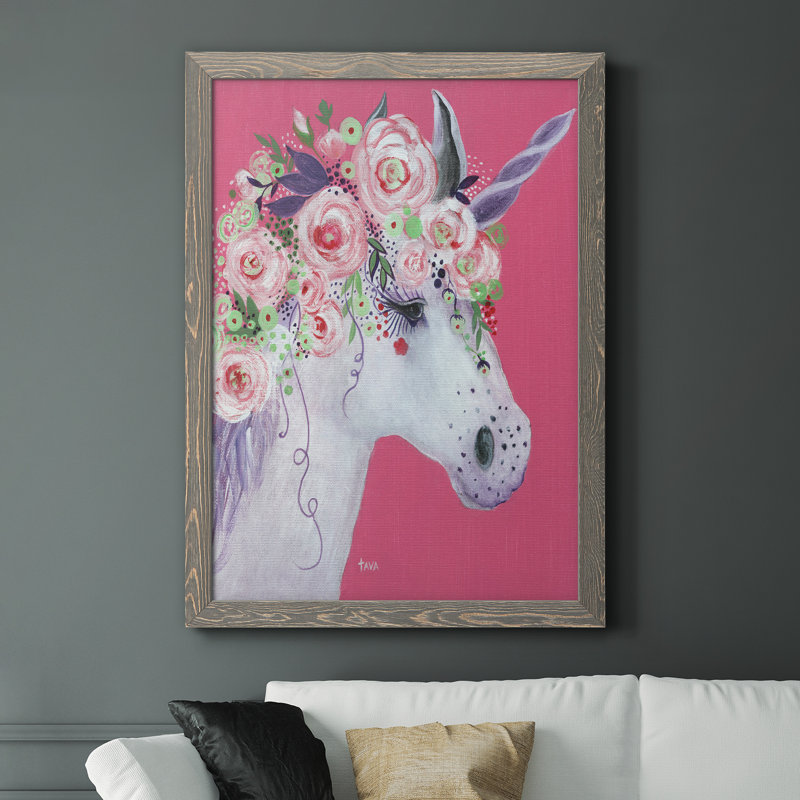 Licorne II - peinture sur toile encadrée, H 37,5 po x l 27,5 po x P 1,5 po, Encadré gris