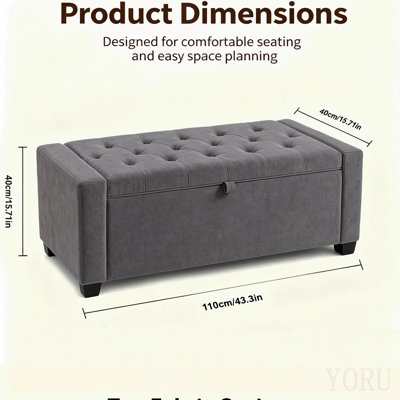 Banc de rangement, banc de lit avec rangement, pouf rembourré en tissu chenille avec charnière de sécurité pour salon, entrée, chambre, couloir. Gris foncé