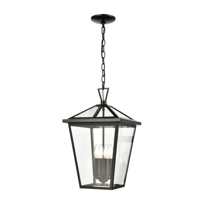 Luminaire suspendu d'extérieur 4 lumières de 12 po de large Main Street - Noir