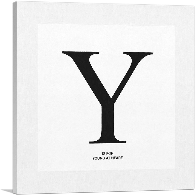 "Modern" noir et blanc, gris, alphabet Serif, lettre Y - reproduction d'art textuel sur toile tendue