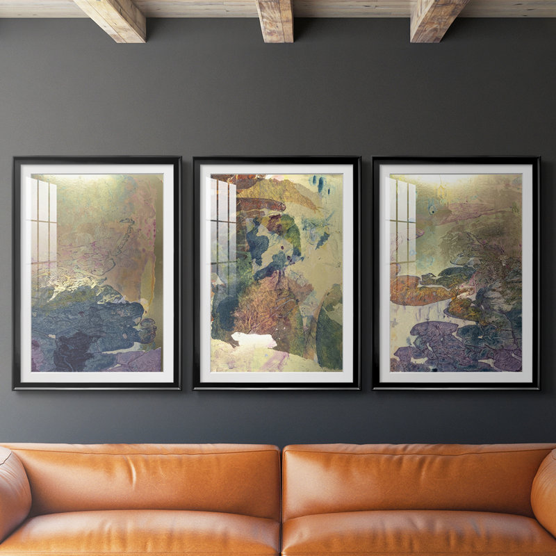 «Monet's Landscape I», reproduction sur mesure encadrée de qualité supérieure - 3 pièces, Noir, H 21 po x l 30 po