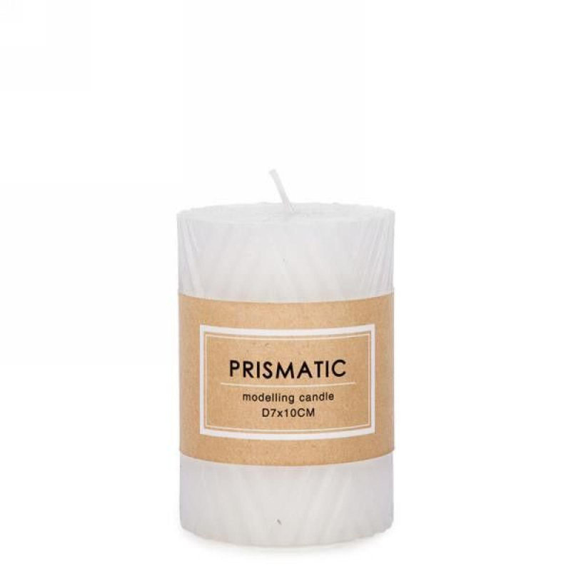 Bougie pilier blanche striée