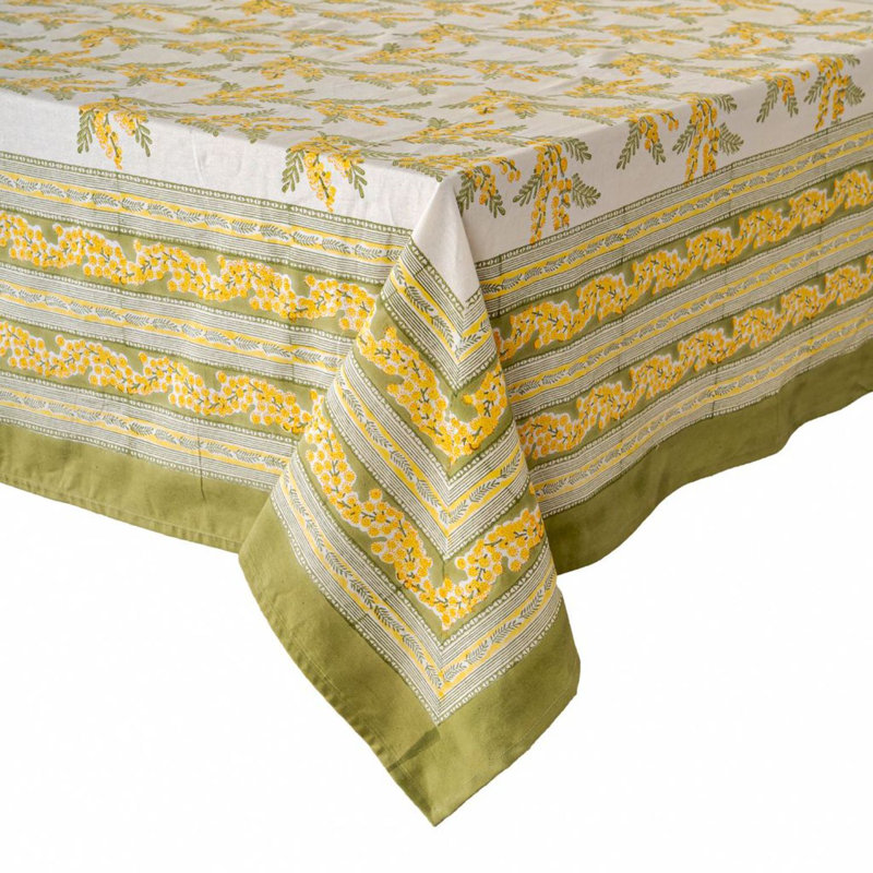 Mimosa Tablecloth - Green & Yellow - 59" x 59", 59" x 59" Square, Green & Yellow