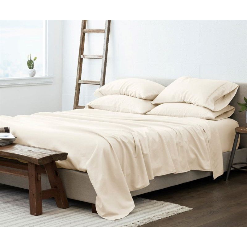 Luxury Rayon from Microfiber Sheet Set, Queen Sheet Set + 1 Fitted Sheet + 4 Pillowcases, Cream