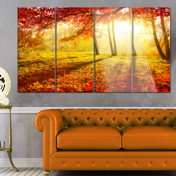 DesignArt Yellow Red Fall Trees And Leaves On Canvas 4 Pieces Print ...