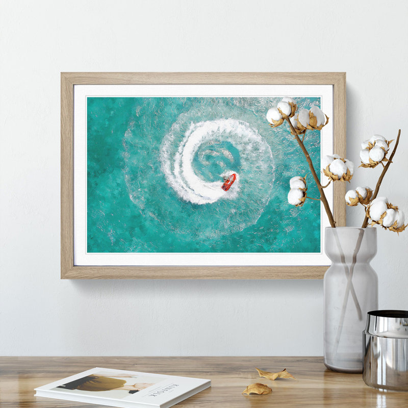 Jet Ski Whirlpool on Bear Lake - Picture Frame Painting Print, 24cm H x 33cm W x 2cm D, Oak Framed