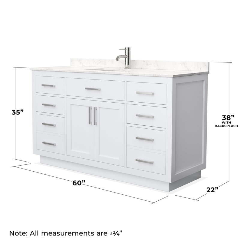 Beckett TK 60'' W Single Vanity, White, Brushed Nickel, Carrara Cultured Marble