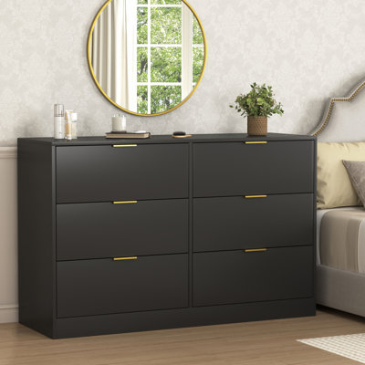 Simply Modern 6-Drawer Dresser, Chest Of Drawers For Bedroom, Living Room, Hallway, And Entryway - Large Storage Cabinet Black
