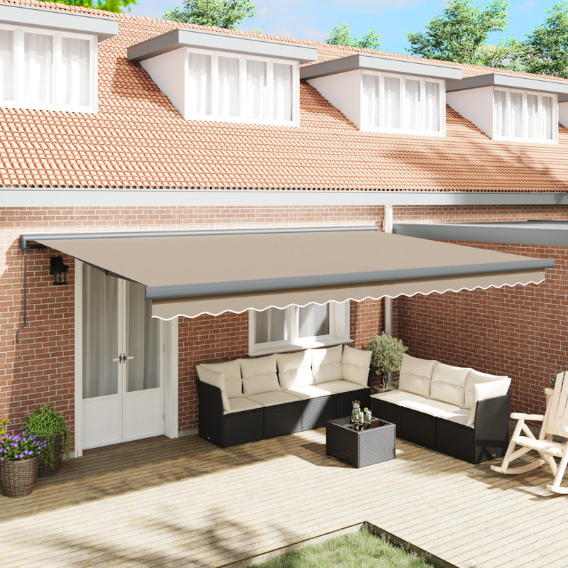 Longshore Tides Retractable Patio Awning, 500 cm W x 300 cm D, Beige/Grey