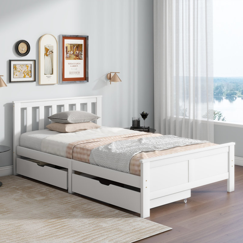 Petterson Single (3') Standard Bed Frame with Storage Included, White