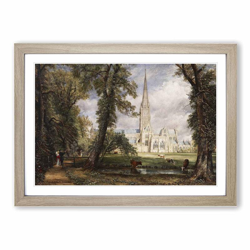 Salisbury Cathedral Vol.1 by John Constable - Picture Frame Painting, 36cm H x 48cm W x 2cm D, Oak Framed