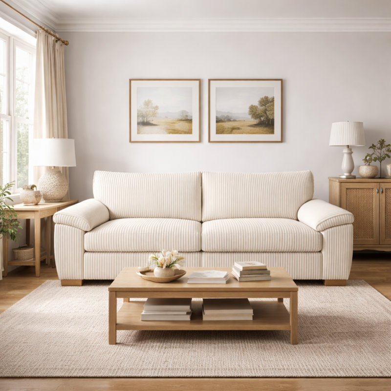 3 Seater Corduroy Sofa, Cream