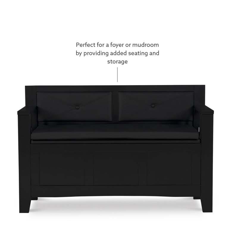 Carlton 44.5'' Black Faux Leather & Ash Wood Storage Bench