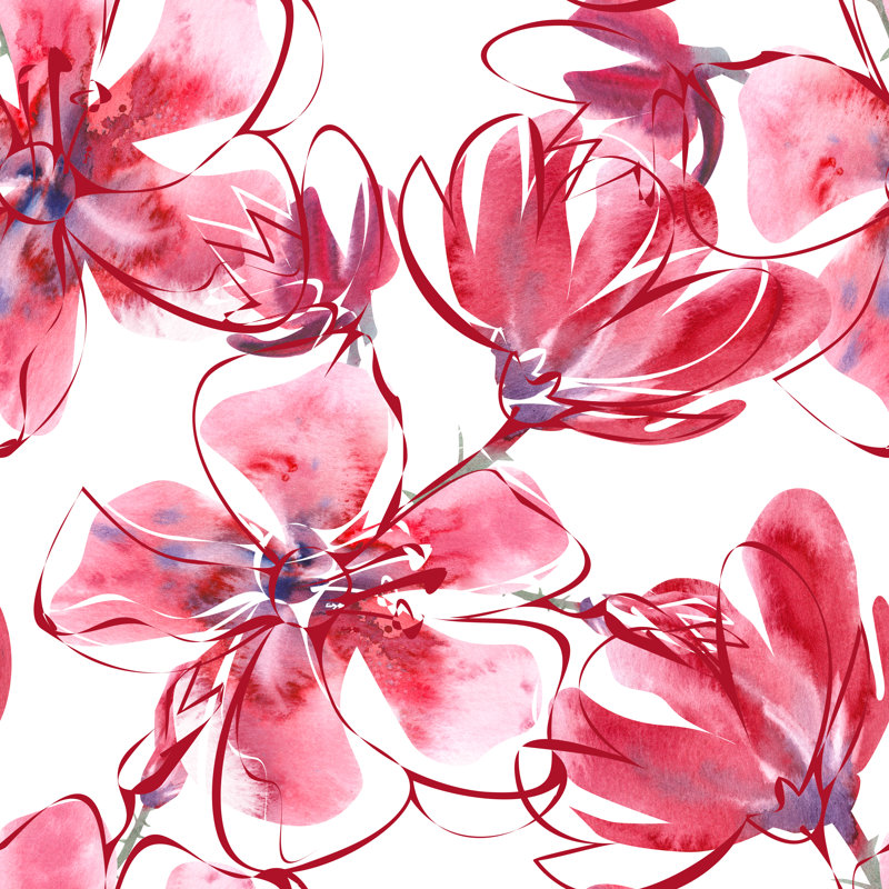 Pink Flower Seamless Pattern - Wrapped Canvas Painting, 51cm H x 51cm W x 3.8cm D