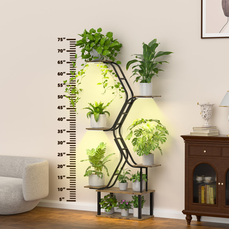 Support pour plante 65 po à 7 niveaux en métal avec lumières de croissance pour plusieurs grandes plantes, Noir