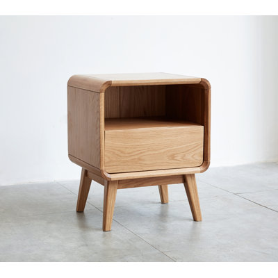 Table de chevet compacte en bois massif avec tiroir et tablette ouverte 20,5 po H MCM - ensemble de 2