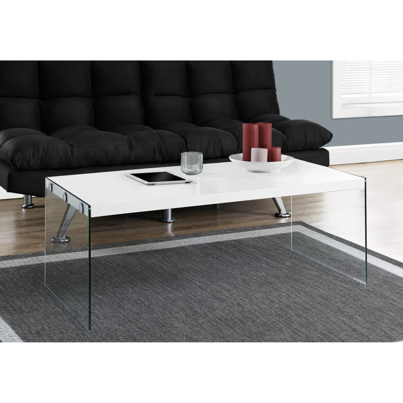 Table basse, accent, cocktail, rectangulaire, salon, L 44 po, stratifié, verre trempé, contemporain, moderne