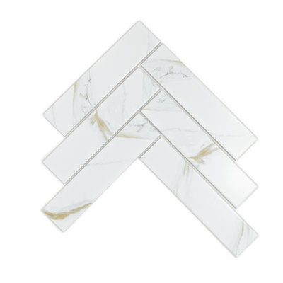 Calacatta Gold 2" x 8" Herringbone Porcelain Mosaic Tile
