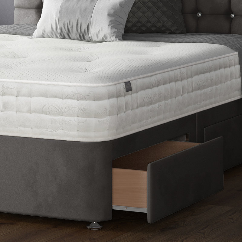 Galarza Divan Bed Base, Double (4'6), Grey, 2 Foot-end Drawers