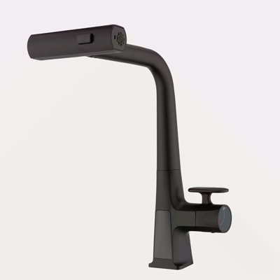 Waterfall Kitchen Faucet With Temperature Display, Single Handle Kitchen Faucet With Pull Down Sprayer, Modern Kitchen Sink Faucet, Three Water Outlet Modes