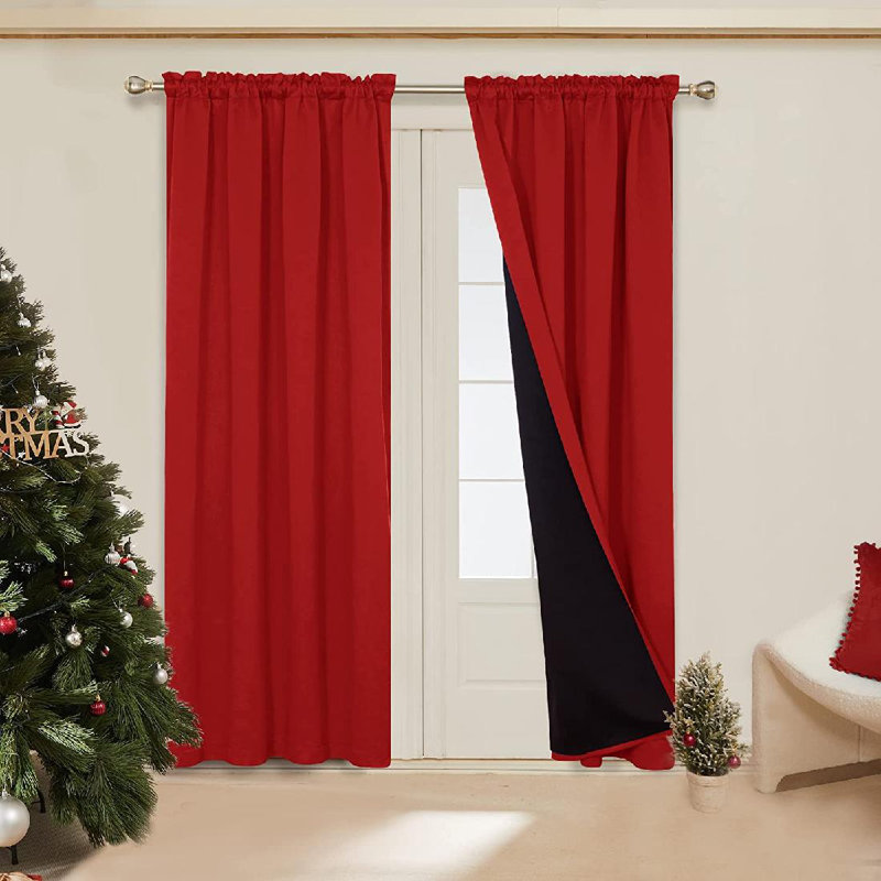 Paire de rideaux 100% occultant avec passe-tringle Deconovo, L 52 po x L 72 po, Rouge
