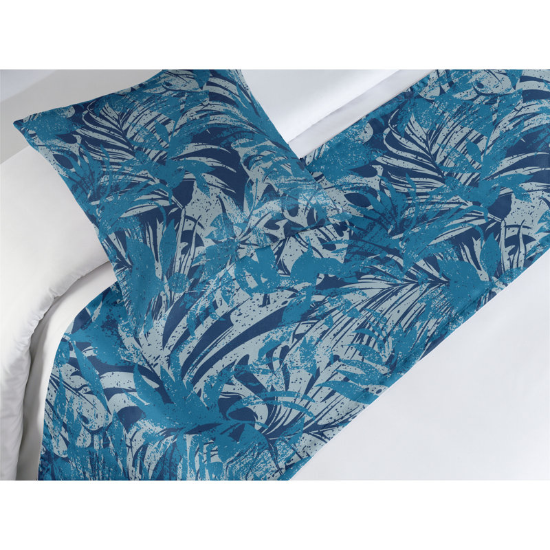 Ensemble de chemin de lit Ambesonne Aloha abstrait grunge feuilles de botanique indigo et bleu mer, Lit simple