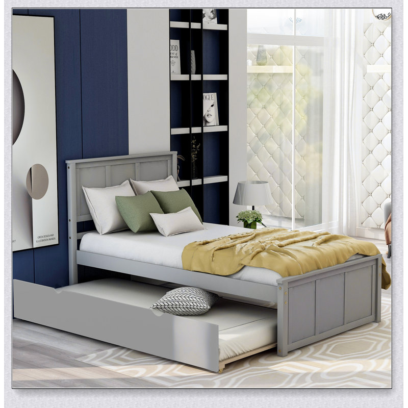 Lit plate-forme avec lit gigogne, Gris