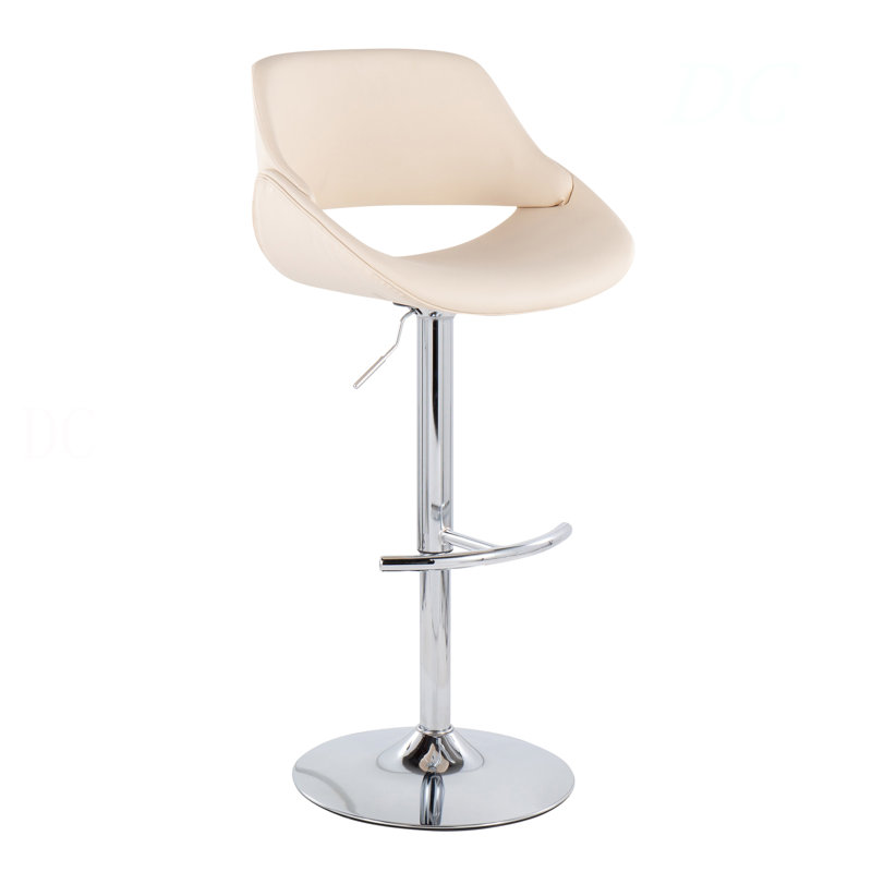 Tabouret de bar contemporain réglable en chrome avec repose-pieds arrondi en T et similicuir crème - ensemble de 2, Beige