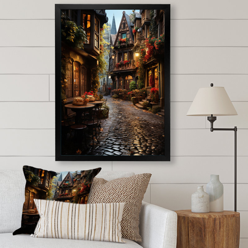 Allemagne, Allemagne, vieille ville, art mural, H 20 po x l 12 po x P 1 po, Cadre simple noir