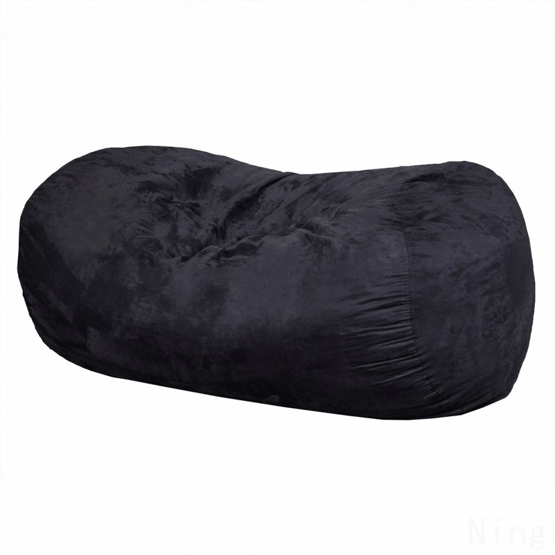 6.5 Foot Suede Cylindrical Bean Bag, Black, Black Microfiber