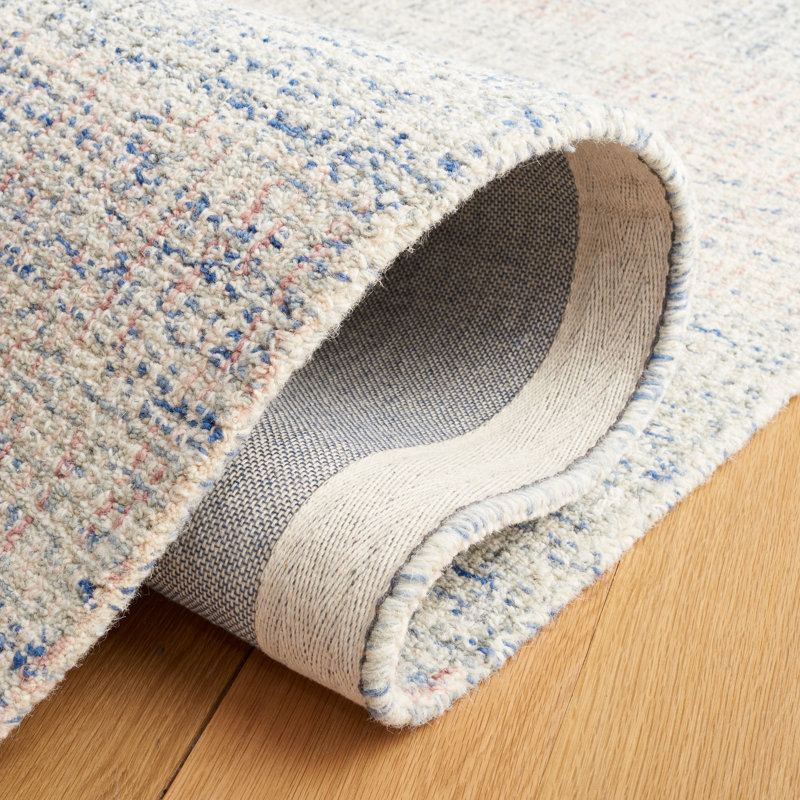 Zachary Handmade Tufted Wool Blue/Ivory Area Rug, Rectangle 5' x 8'