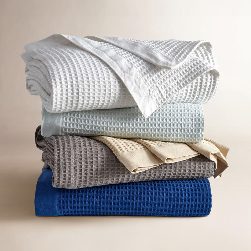 Couverture 100% coton gaufré Minali, Double/grand, Blanc