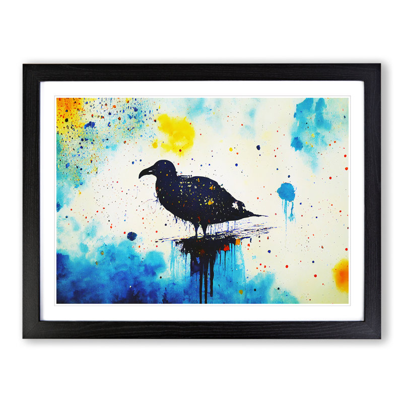 Seagull Splash Abstract - Single Picture Frame Painting, Black , 34cm H x 46cm W x 2cm D
