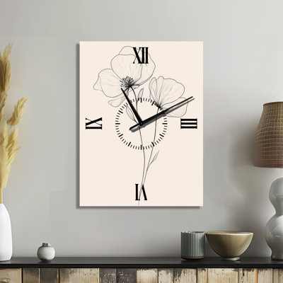 Flower Drawn in Silence I - Minimalist Metal Wall Clock