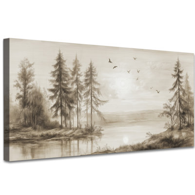 «Vintage Landscape Forest», art mural neutre sur toile inspiré de la nature pour le salon ou la chambre à coucher, galerie de peinture Serene Forest enveloppée, prête à être suspendue, 16 po x 32 po