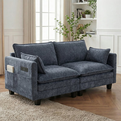 Ensemble de canapé 3 places en chenille avec repose-pieds et recharge USB