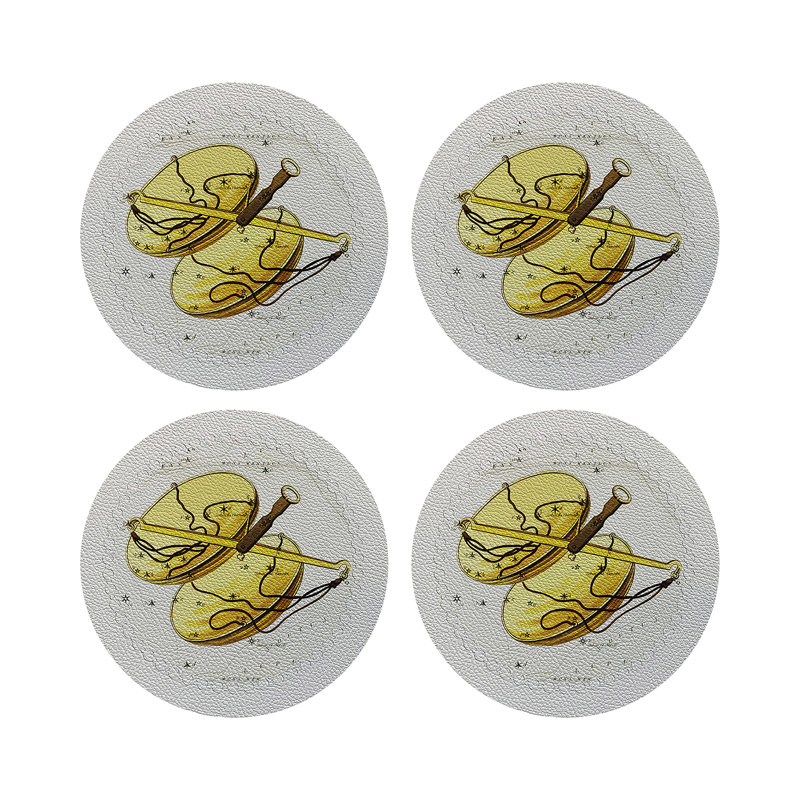 Zodiac Libra White Vegan Leather Round Coasters, White