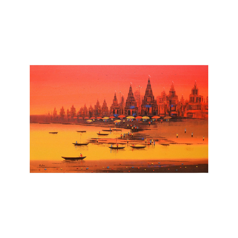 Coucher de soleil de Banaras Ghat | Acrylique sur toile | Par Reba Mandal