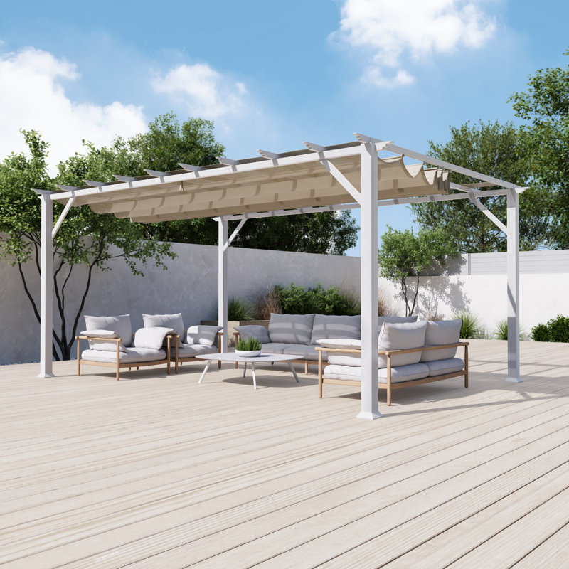 Florence  Aluminum Pergola in Powder-Coated Finish with Adjustable Canopy, Sand, 11'x16'