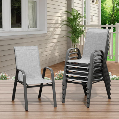 Outdoor Dining Chairs Set of 6, Stackable Patio Chairs with Textilene Fabric and High Back for Backyard Garden Balcony