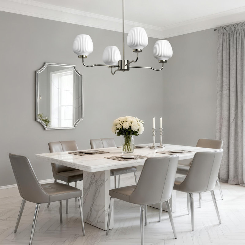 4-Light 30"W Modern Chandelier with Frosted Vase Glass Shade for Dining Room or Kitchen Island, Mirror Nickel