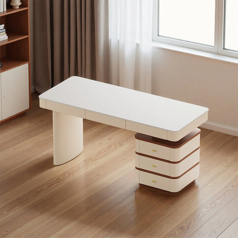 Fashionable minimalist desk, 29.52" H x 55.11" W x 23.62" D, Beige