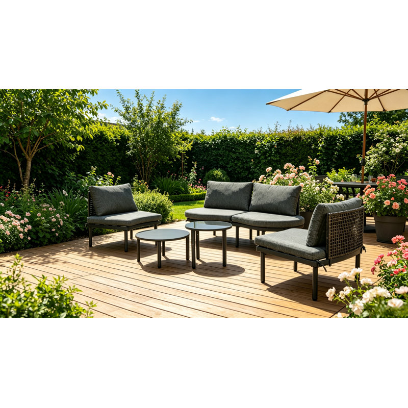 Ensemble de canapé modulaire d'extérieur 6 pièces avec tables basses et coussins 6 pièces, Coussin gris / cadre gris
