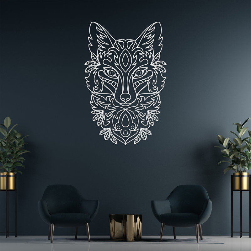 Art mural abstrait avec des loups - ACM, H 46 po x l 30,7 po x P 0,25 po, Blanc