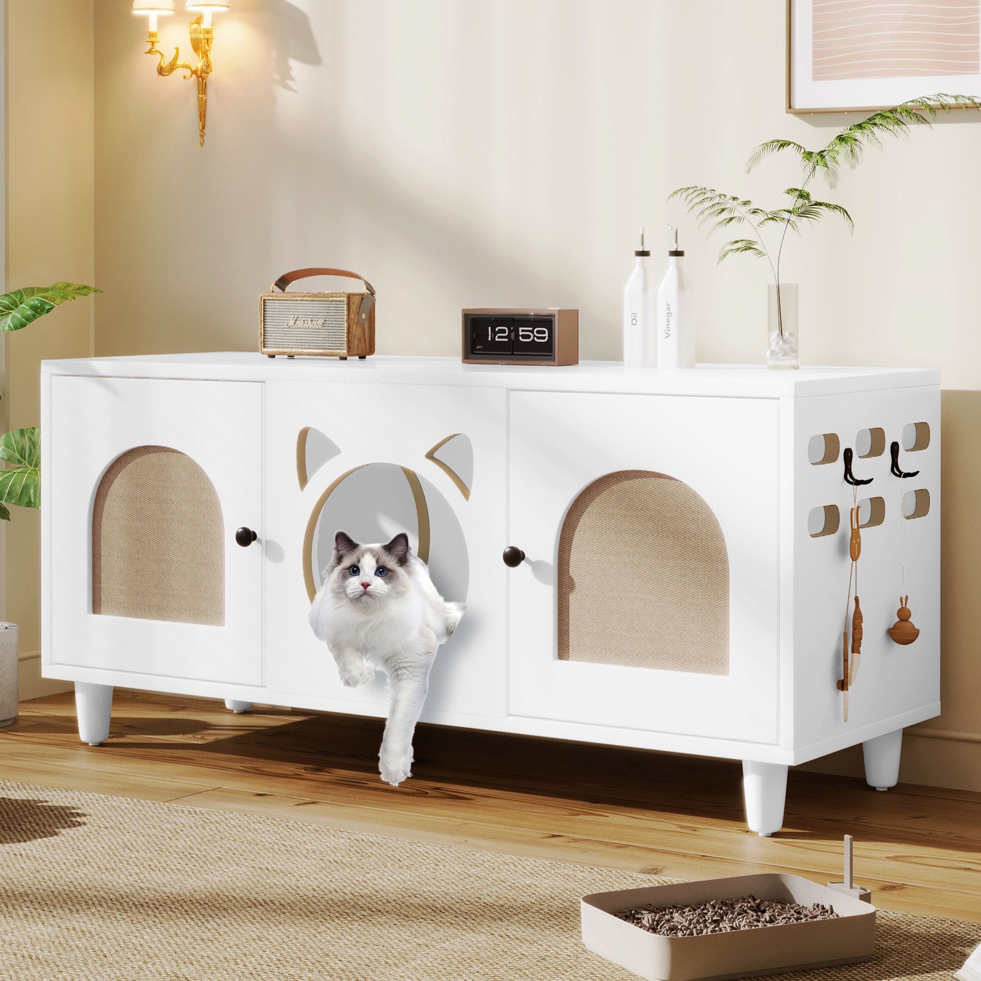 Corrigan Studio® Modern Cat Litter Box Cabinet In Cream White - With ...