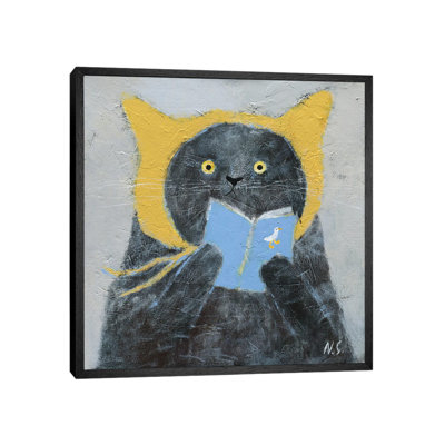 Cat In Yellow Hat With A Book by Natalia Shaloshvili - Painting on Canvas