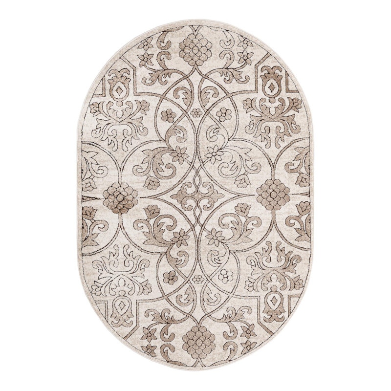 Tapis oriental beige foncé Derby, Ovale 4 pi 1 po x 6 pi 1 po