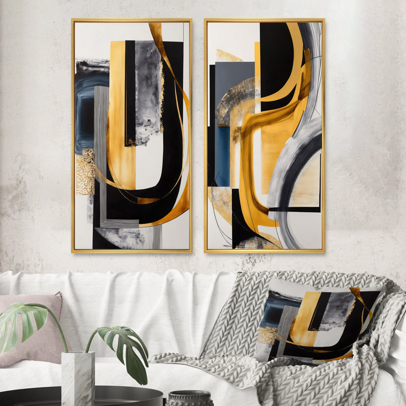 «Glam Gold and Black Expression IV», 2 pièces sur toile, Encadrement doré, H 20 po x l 24 po